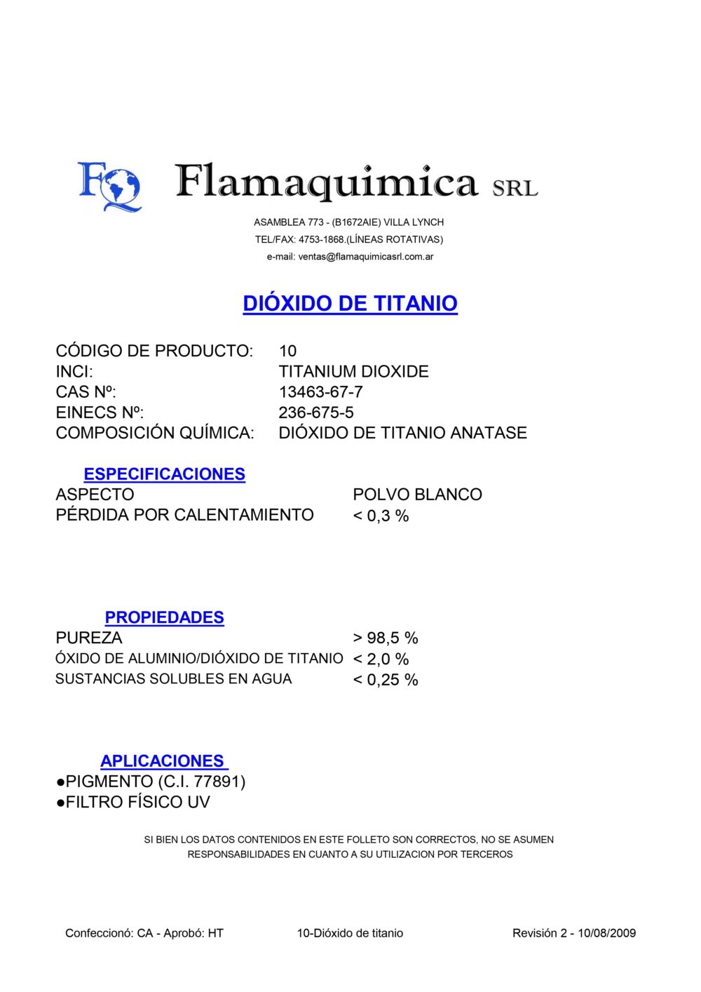 DIÓXIDO DE TITANIO ANATASE