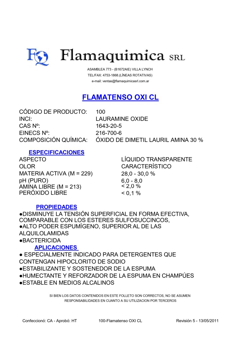 FLAMATENSO OXI CL