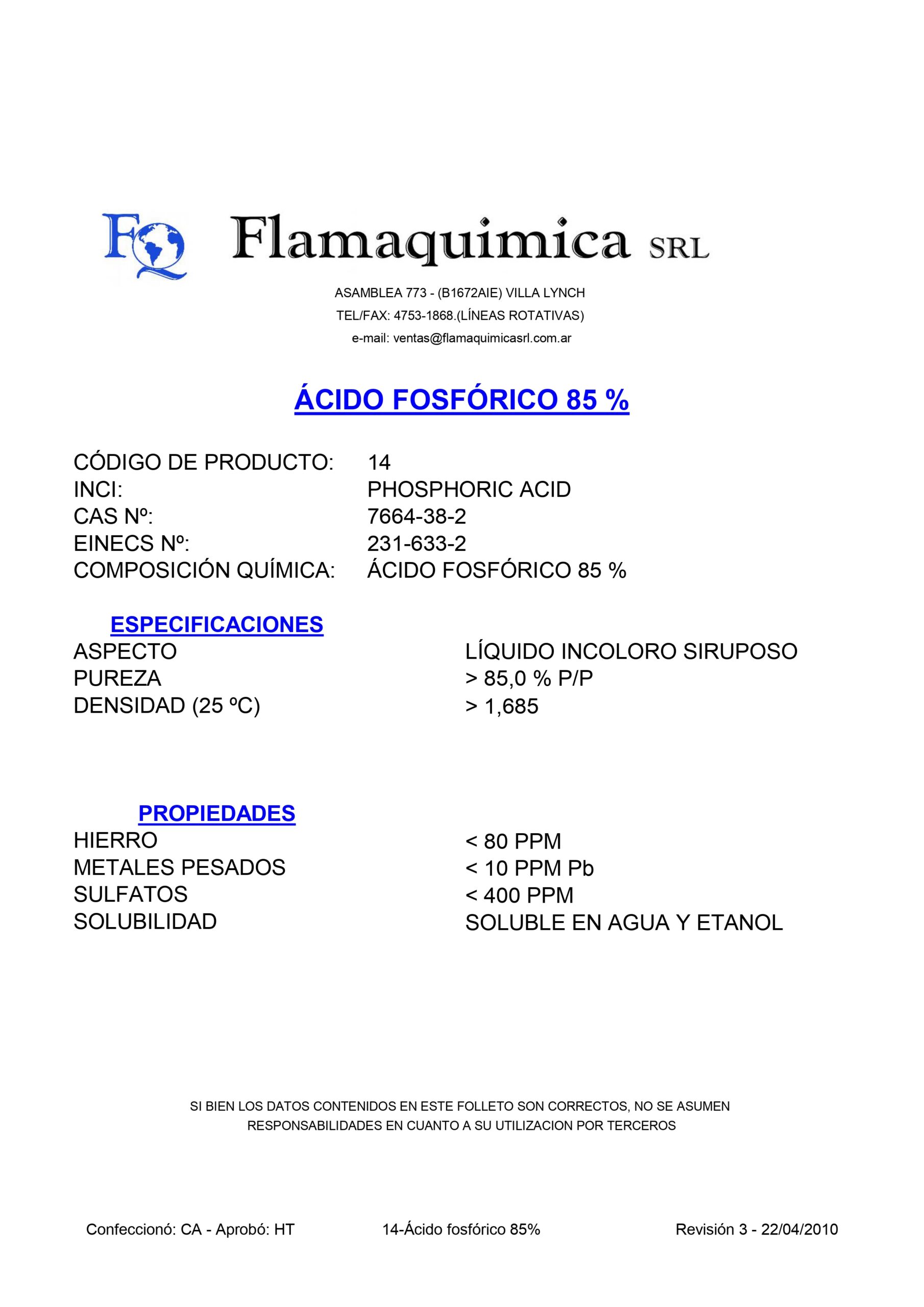 ÁCIDO FOSFÓRICO FG