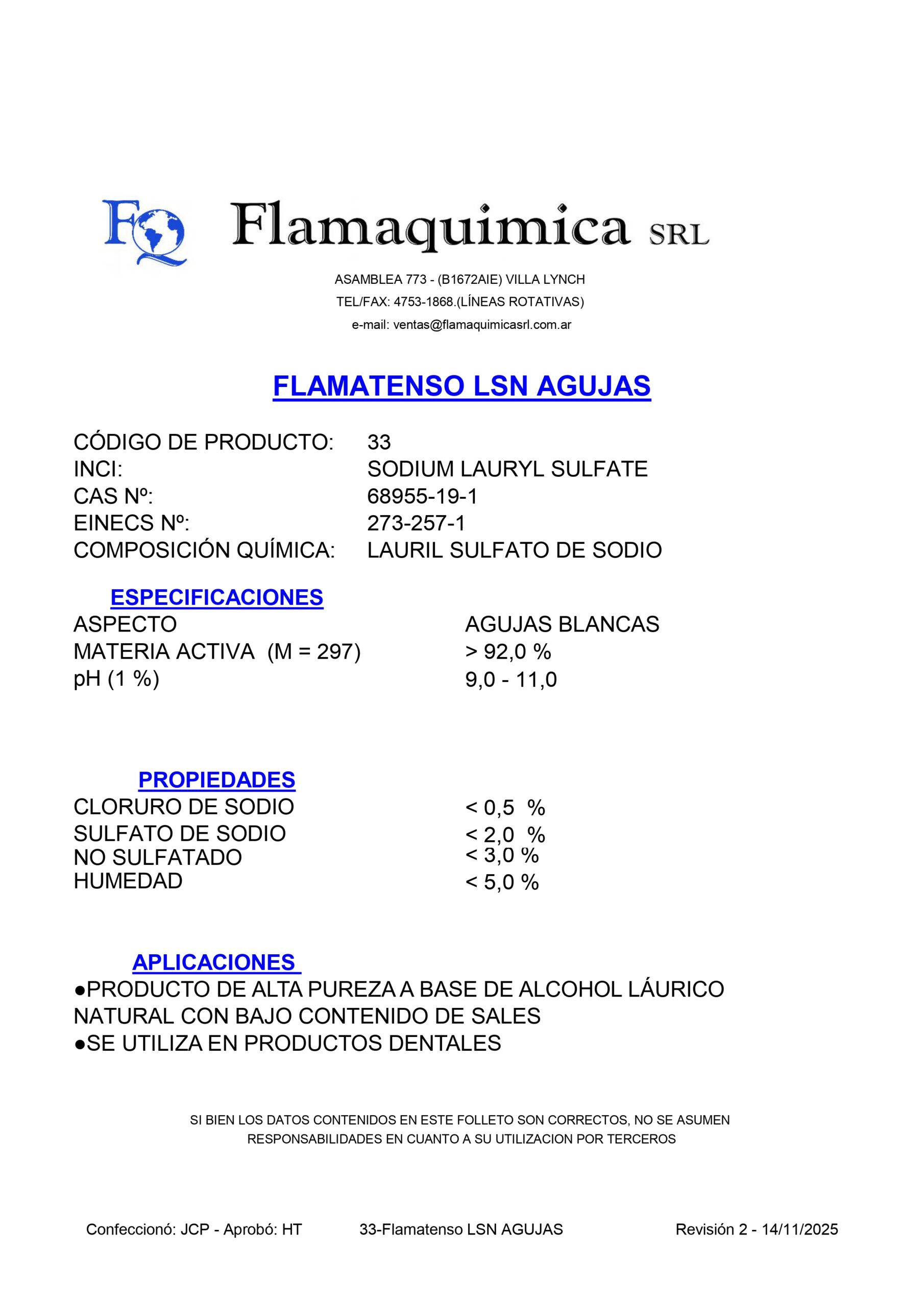 FLAMATENSO LSN AGUJAS