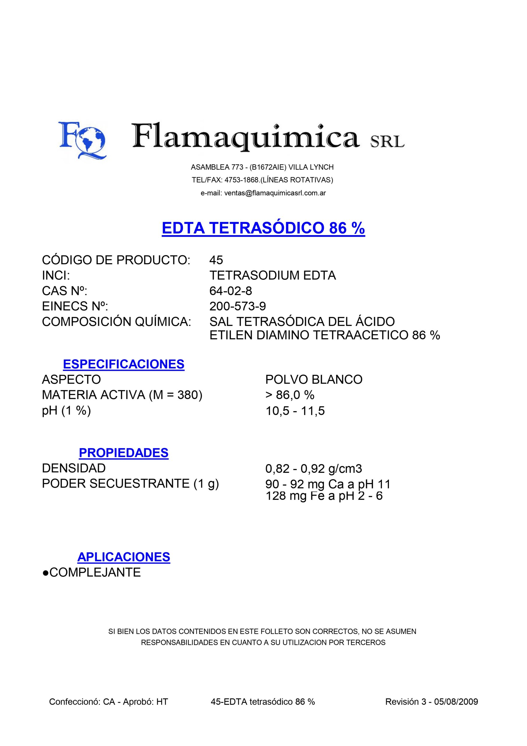 EDTA TETRASÓDICO